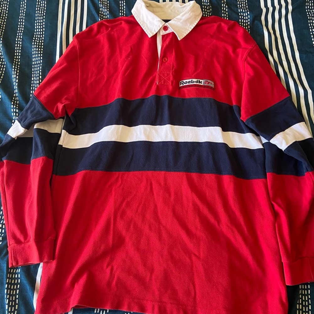 Reebok Red and Blue Striped Rugby Shirt